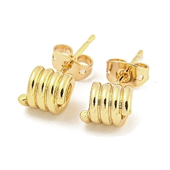 Real 18K Gold Plated Brass Ear Studs, Column, Real 18K Gold Plated, 8x6.5mm