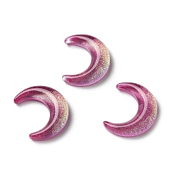 Camellia K9 Glass Cabochons, with Glitter Powder, Moon, Camellia, 11x9x2.5mm