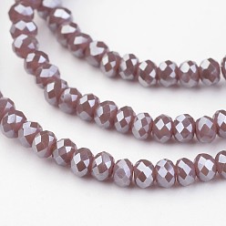 Old Rose Electroplate Glass Bead Strands, Pearl Luster Plated, Faceted, Rondelle, Old Rose, 3x2mm, Hole: 1mm, about 165~169pcs/strand, 15~16 inch(38~40cm)
