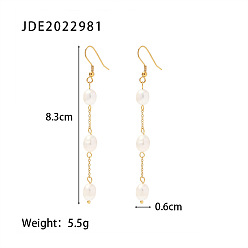 JDE2022981 Chic French Style Titanium Steel Earrings with 18k Gold and Natural Freshwater Pearl Tassels