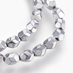 Platinum Plated Electroplated Non-magnetic Synthetic Hematite Bead Strand, Oval, Faceted, Platinum Plated, 5x4x4mm, Hole: 0.7mm, about 80pcs/strand, 15.7 inch(40cm)