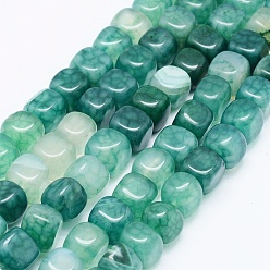 Light Sea Green Natural Agate Beads Strands, Dyed & Heated, Cube, Light Sea Green, 7~8x6.5~8x6.5~8mm, Hole: 1mm, about 53pcs/strand, 14.76 inch(37.5cm)