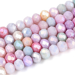 (52) Непрозрачная лаванда Антикоррозийные гальванические стеклянные бусины рондель, имитация драгоценных камней, с покрытием AB цвета, граненые, разноцветные, 4~4.5x3~3.8 мм, отверстие : 0.9 мм, около 105~107 шт / нитка, 14.76~15.16'' (37.5~38.5 см)
