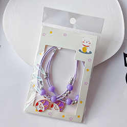 Medium Purple Alloy Enamel Easter Egg Charm Multi-strand Bracelet, Waxed Cord Double Layer Bracelet for Women, Medium Purple, charm: 10mm