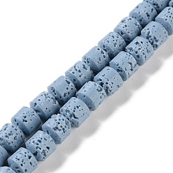 Светло-Голубой Нити синтетических бусин, окрашенных в лавовый камень, баррель, Небесно-голубой, 6~7x6~7 мм, отверстие : 1 мм, около 53 шт / нитка, 15'' (38.1 см)