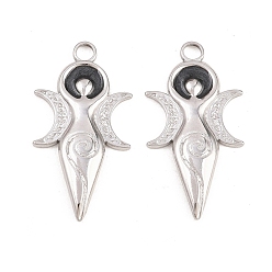 Черный 304 нержавеющей стальной эмали подвески, оберег тройной богини луны, цвет нержавеющей стали, чёрные, 31x16x2.5 мм, отверстие : 2.8 мм