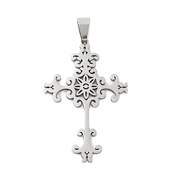 Stainless Steel Color 201 Stainless Steel Pendants, Laser Cut, Cross Charm, Stainless Steel Color, 46.5x29.5x1.5mm, Hole: 9x5mm