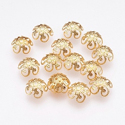 Real 18K Gold Plated 304 Stainless Steel Fancy Bead Caps, Flower, 5-Petal, Real 18K Gold Plated, 10x3.5mm, Hole: 1mm