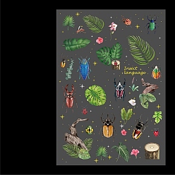 Insects Retro Dark Night Series Hot Stamping PET Waterproof Decorative Stickers, for DIY Scrapbooking, Insects, 154x110mm
