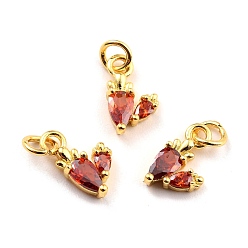 Шоколадный Латунные микро проложить кубического циркония прелести, реальный 18 k позолоченный, без кадмия и без свинца, морковь, цвет шоколада, 10x6x2.5 мм, отверстие : 3.8 мм