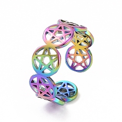Rainbow Color Ионное покрытие (ip) 304 открытая манжета звезда Давида из нержавеющей стали для женщин, Радуга цветов, размер США 6 (16.5 мм)