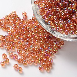 FireBrick Eco-Friendly Transparent Acrylic Beads, Round, AB Color, FireBrick, 4mm, Hole: about 1.2mm; about 17000pcs/500g.