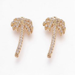 Прозрачный Латунные микро проложить кубического циркония подвески, кокосовая пальма, прозрачные, без никеля , реальный 18 k позолоченный, 18.5x9x2 мм, отверстие : 1 мм