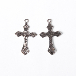 Antique Silver Vintage Style Antique Silver Tone Crucifix Cross Pendants, For Easter, Lead Free & Cadmium Free & Nickel Free, about 33.5mm long, 20.5mm wide, 2.5mm thick, hole: 2mm