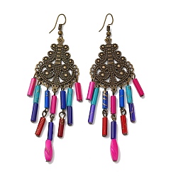 Colorful Antique Bronze Iron Chandelier Earrings, Synthetic Gemstone Beaded Tassel Earrings, Colorful, 100mm