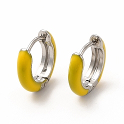 Gold Enamel Hoop Earrings, Stainless Steel Color 316 Surgical Stainless Steel Jewelry for Women, Gold, 13x14x3mm, Pin: 1mm