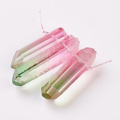 Colorful Natural Quartz Crystal Pointed Pendants, Dyed, Colorful, 26~50x5~10x5~10mm, Hole: 1mm, 3pcs/set