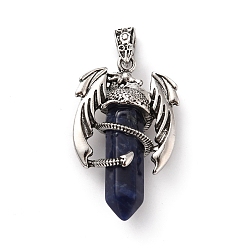 Sodalite Natural Sodalite Pointed Pendants, Faceted Bullet Charms, with Rack Plating Platinum Tone Alloy Dragon Findings, Cadmium Free & Lead Free, 39~41x24~25x13~14mm, Hole: 4x8mm