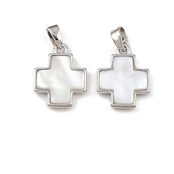 Платина Подвески из натуральной латуни из ракушки пауа, крестик, платина, 15.5x12.5x3 мм, отверстие : 5 мм
