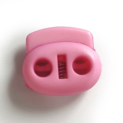 Pink Nylon Cord Locks Clip Ends, Double Hole Drawstring Stopper Fastener Buttons, Pink, 1.8x2cm, Hole: 4mm
