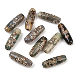 Dragon Pattern Тибетского стиля бусы дзи, природных бисера агат, окрашенная и подогревом, овальные, рисунок дракона, 28.5~32x10~12.5 мм, отверстие : 1.5~3 мм