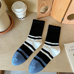 Steel Blue Stripe Pattern Cotton Knitting Socks, Winter Warm Thermal Socks, Steel Blue, 250x70mm