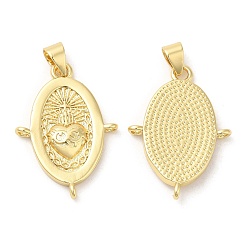 Настоящее золото 18K Звенья компонентов люстры латунного покрытия стойки, долговечный, без свинца и без кадмия, овал с подвеской в виде сердца, реальный 18 k позолоченный, 25.5x18x3 мм, Отверстие : 1.2~1.4 мм & 4x3.5 мм