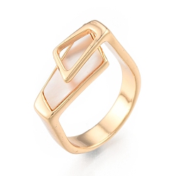 Настоящее золото 18K Открытое кольцо-манжета трапециевидной формы из натуральной ракушки, украшения из латуни для женщин, без кадмия, без никеля и без свинца, реальный 18 k позолоченный, размер США 5 (15.7 мм)