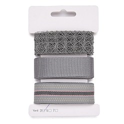Gray 9 Yards 3 Styles Polyester Ribbon, for DIY Handmade Craft, Hair Bowknots and Gift Decoration, Black/Gray Color Palette, Gray, 1~1-1/8 inch(25~28mm), about 3 yards/style