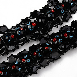 Black Handmade Lampwork Beads Strands, Bat Shape, Black, 15~16.5x26~28x12~14mm, Hole: 1.2mm, about 35pcs/strand, 15.75 inch(40cm)