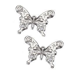 Platinum Alloy Rhinestone Pendants, with Plastic Pearl Beaded, Butterfly Charms, Platinum, 20x27mm, Hole: 1.5mm