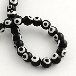 Black Round Handmade Evil Eye Lampwork Beads Strands, Black, 8mm, Hole: 1mm, about 48pcs/strand, 13.7 inch