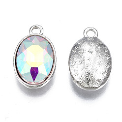 Clear AB Alloy Glass Pendants, Faceted, Oval, Platinum, Cadmium Free & Lead Free, Clear AB, 19x12x6mm, Hole: 1.8mm
