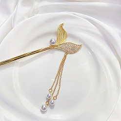 Water diamond fishtail 18cm Mermaid Tail Pearl Rhinestone Tassel Hairpin for Hanfu Hairstyle