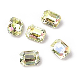 Luminous Green Glass Rhinestone Cabochons, Flat Back & Back Plated, Rectangle, Luminous Green, 8x6x4mm