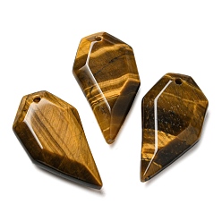 Tiger Eye Natural Tiger Eye Pendants, Faceted Half Heart Charms, 27x14x5.5mm, Hole: 1.5mm