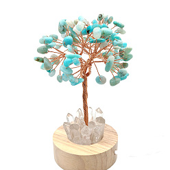 Amazonite Natural Amazonite Chips Tree Night Light Lamp Decorations, Wooden Base with Copper Wire Feng Shui Energy Stone Gift for Home Desktop Decoration, 120mm