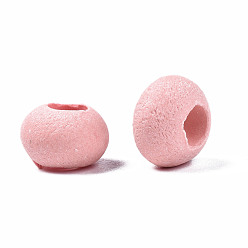 Pink Perles européennes en porcelaine faites à la main , Perles avec un grand trou   , rondelle, rose, 10~11x7mm, Trou: 4mm