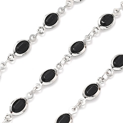 Черный Латунные стеклянные цепи с овальными звеньями, с катушкой, долговечный, пайки, без свинца и без кадмия, стойки покрытие, платина, чёрные, 13.5x5x2.5 мм