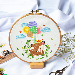 Deer DIY Display Decoration Embroidery Kit, Including Embroidery Needles & Thread, Cotton Fabric, Deer Pattern, 180x162mm
