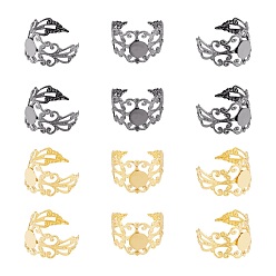 Golden & Stainless Steel Color ARRICRAFT Brass Filigree Ring Shanks, Pad Ring Base Findings, Adjustable, Golden & Stainless Steel Color, Size 7(17mm), Tray: 8mm, 2 colors, 10pcs/color, 20pcs/box