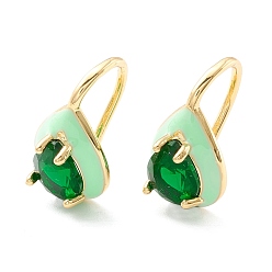 Lime Green Teardrop Cubic Zirconia Dangle Earrings with Enamel for Women, Real 18K Gold Plated Brass Earrings, Cadmium Free & Nickel Free & Lead Free, Lime Green, 15.5x9mm, Pin: 1mm