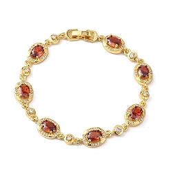 Красный Браслеты-цепочки из овальной латуни с микропаве из кубических цирконий для женщин, реальный 18 k позолоченный, стойки покрытие, долговечный, без кадмия и без свинца, красные, 7-1/4 дюйм (18.5 см)