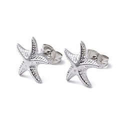Stainless Steel Color 304 Stainless Steel Starfish Stud Earrings for Women, Stainless Steel Color, 12x11.5mm, Pin: 0.8mm