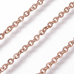 Rose Gold 304 Stainless Steel Cable Chains, Soldered, with Spool, Flat Oval, Rose Gold, 2mm, Link: 2.5x2x0.4mm, about 82.02 Feet(25m)/roll