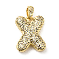 Letter X Brass Micro Pave Cubic Zirconia Pendants, Cadmium Free & Lead Free, Long-Lasting Plated, Real 18K Gold Plated, Letter X, 20x15.5x5.5mm, Hole: 4.5x3mm