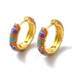 Сэнди Коричневый Серьги-кольца с цветочной эмалью, настоящие позолоченные украшения из латуни для женщин, без свинца и без кадмия, песчаный коричневый, 18 мм, штифты : 19x4.5x19.5 мм