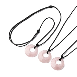 Розовый Кварц Кольцо натуральный розовый кварц кулон черный вощеный шнур регулируемые ожерелья, 14.96~29.53 дюйм (38~75 см)