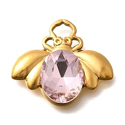 Розовый 304 подвески из нержавеющей стали, со стразами, реальный 18 k позолоченный, ионное покрытие (ip), Пчелы, светло-розовый, 17x19x4.5 мм, отверстие : 3.5x2 мм