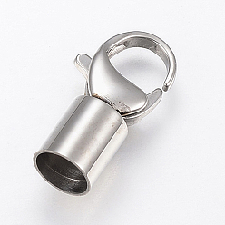 Stainless Steel Color 304 Stainless Steel Lobster Claw Clasps, with Cord End, Stainless Steel Color, 20x10x7mm, Hole: 6mm